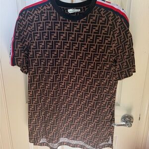 Fendi Brown and Black Logo Top with Red Star Accent